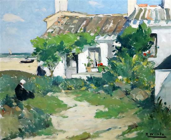 § Raymond Wintz (1884-1956) Cottage beside the sea 17.5 x 21in.